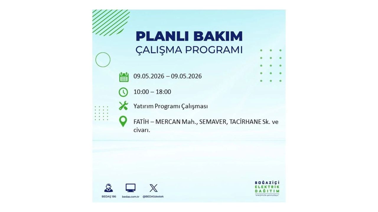 İstanbul’da elektrik kesintisi olacak ilçeler açıklandı! 9 Mayıs 2026 12