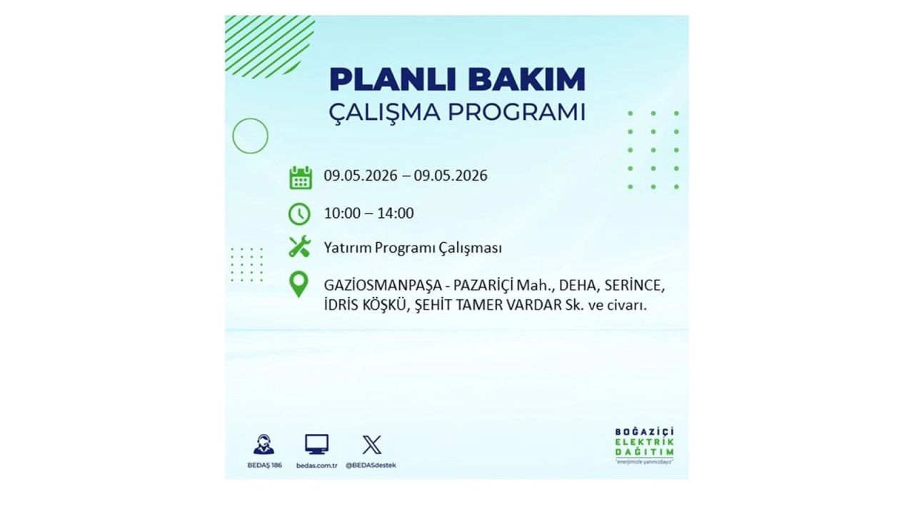 İstanbul’da elektrik kesintisi olacak ilçeler açıklandı! 9 Mayıs 2026 15