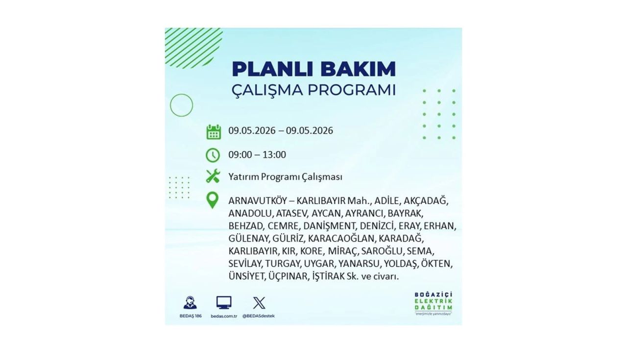 İstanbul’da elektrik kesintisi olacak ilçeler açıklandı! 9 Mayıs 2026 2