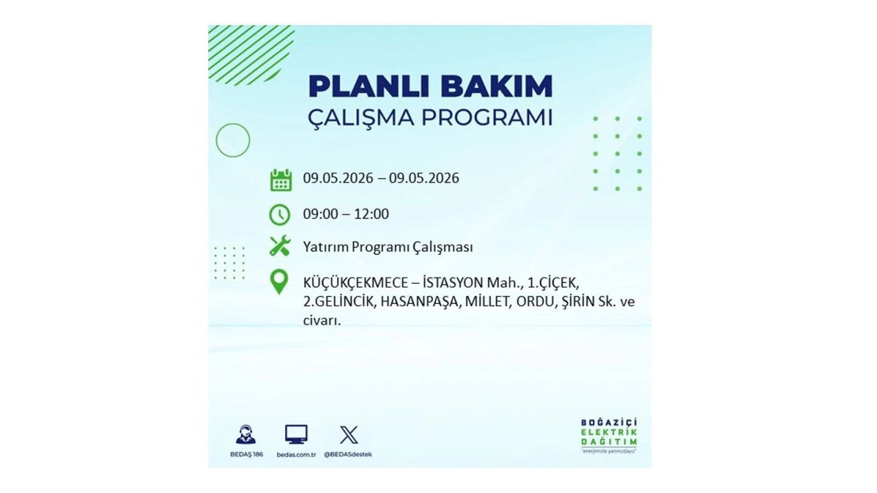 İstanbul’da elektrik kesintisi olacak ilçeler açıklandı! 9 Mayıs 2026 20