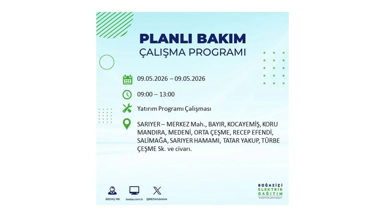 İstanbul’da elektrik kesintisi olacak ilçeler açıklandı! 9 Mayıs 2026 21