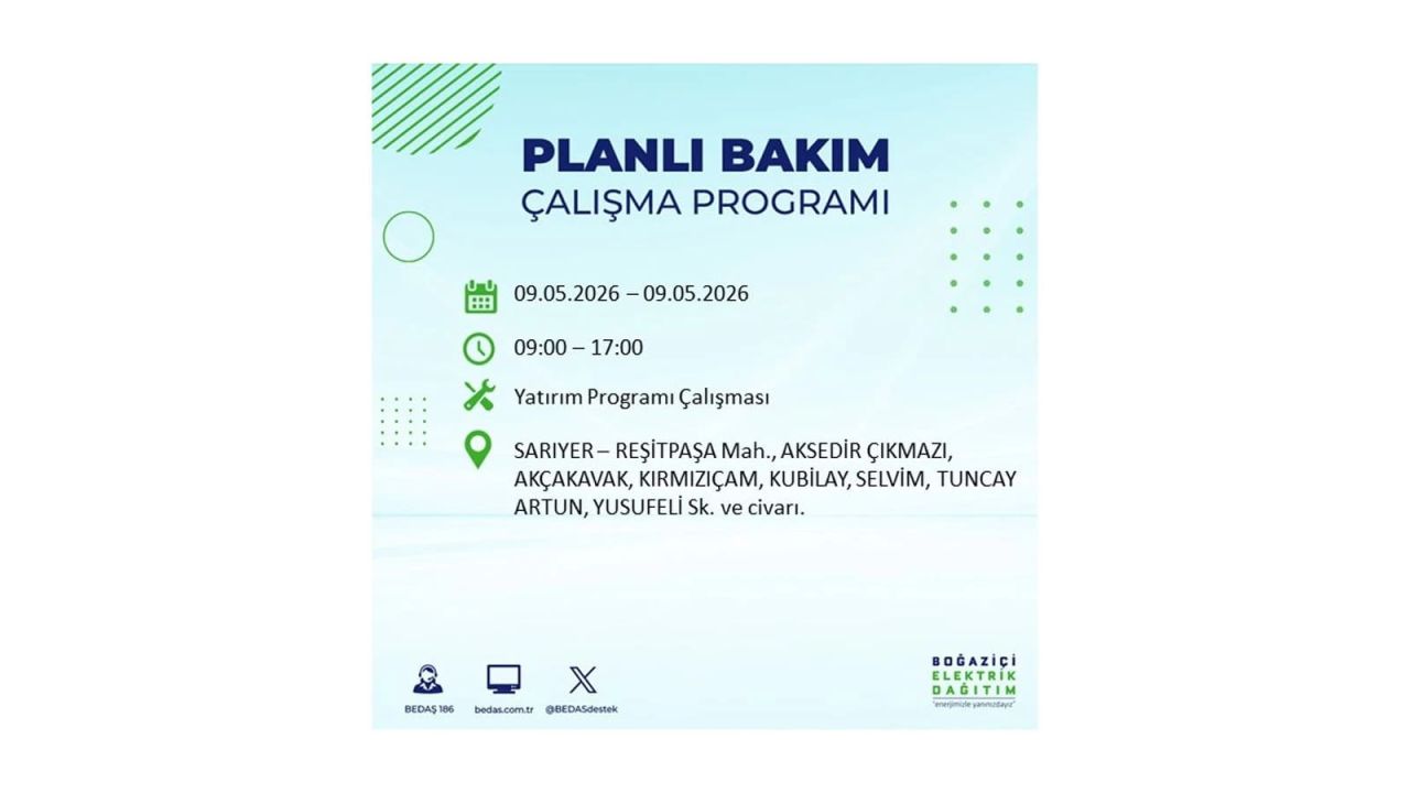 İstanbul’da elektrik kesintisi olacak ilçeler açıklandı! 9 Mayıs 2026 22