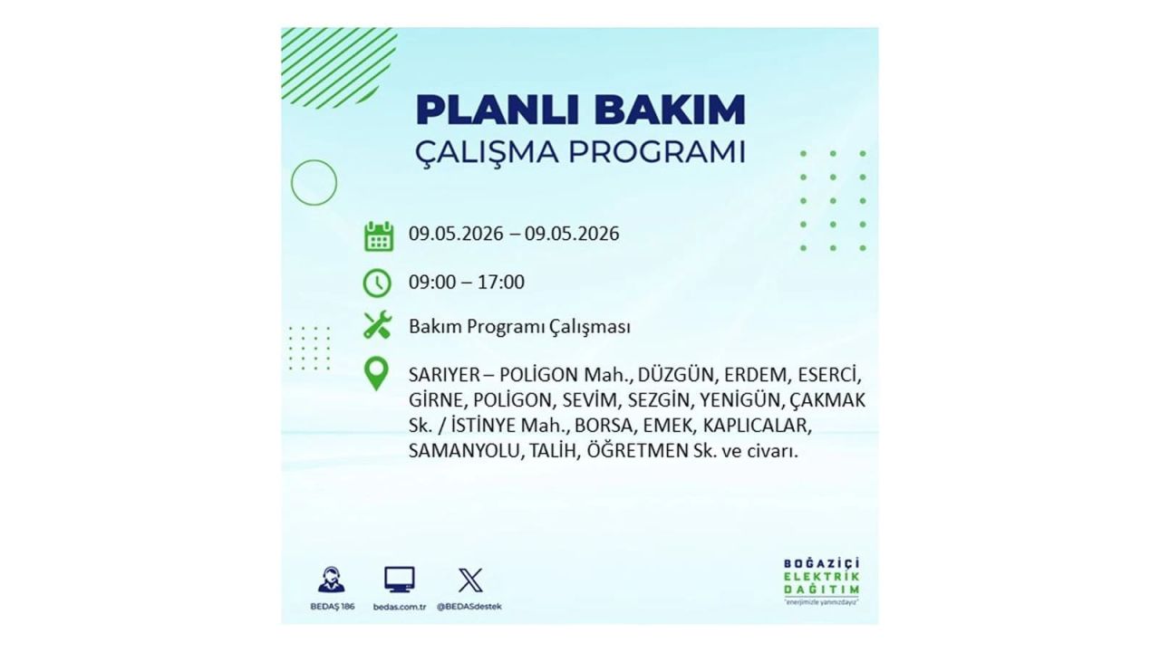 İstanbul’da elektrik kesintisi olacak ilçeler açıklandı! 9 Mayıs 2026 23