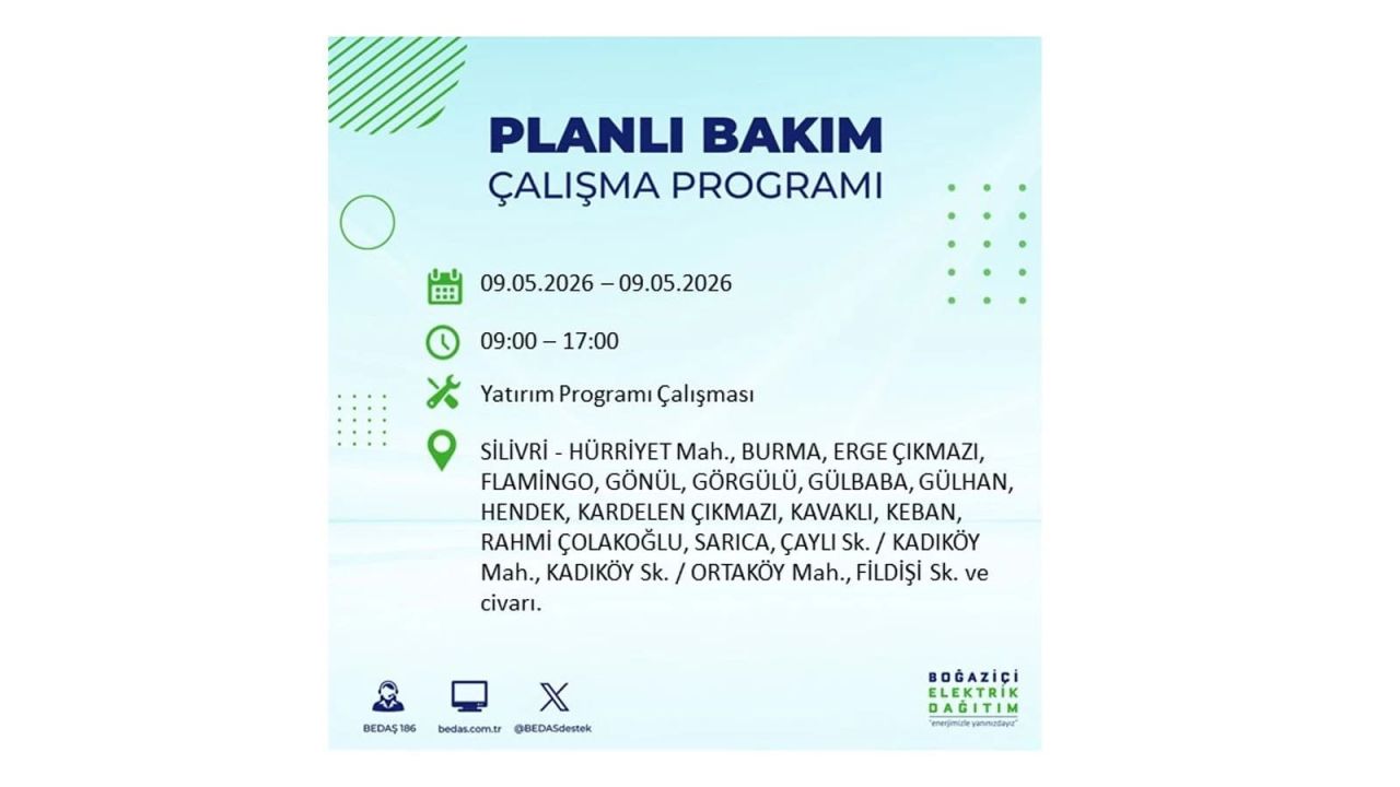 İstanbul’da elektrik kesintisi olacak ilçeler açıklandı! 9 Mayıs 2026 24