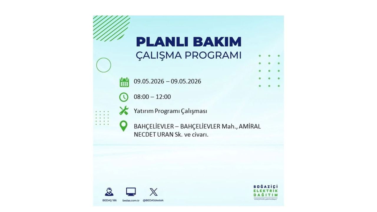 İstanbul’da elektrik kesintisi olacak ilçeler açıklandı! 9 Mayıs 2026 5