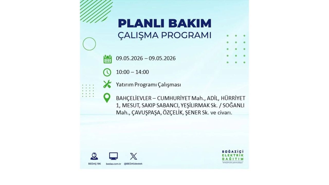 İstanbul’da elektrik kesintisi olacak ilçeler açıklandı! 9 Mayıs 2026 6