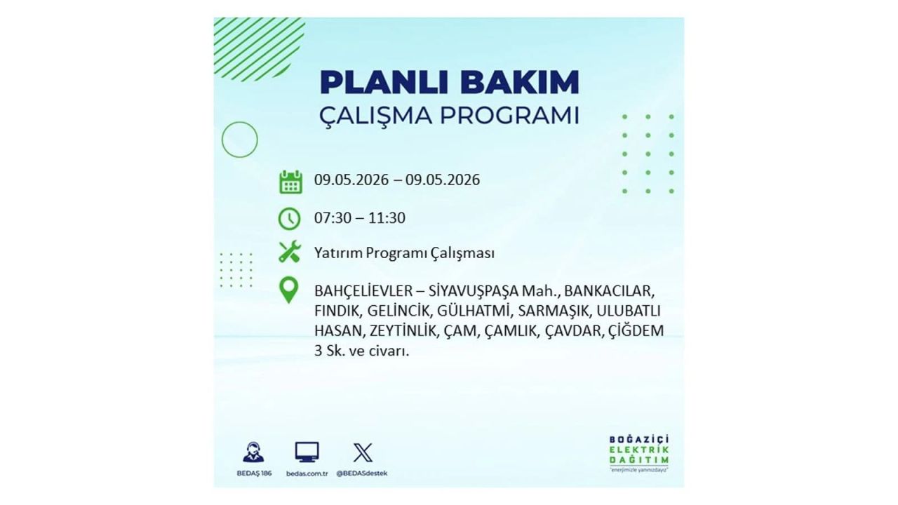 İstanbul’da elektrik kesintisi olacak ilçeler açıklandı! 9 Mayıs 2026 7