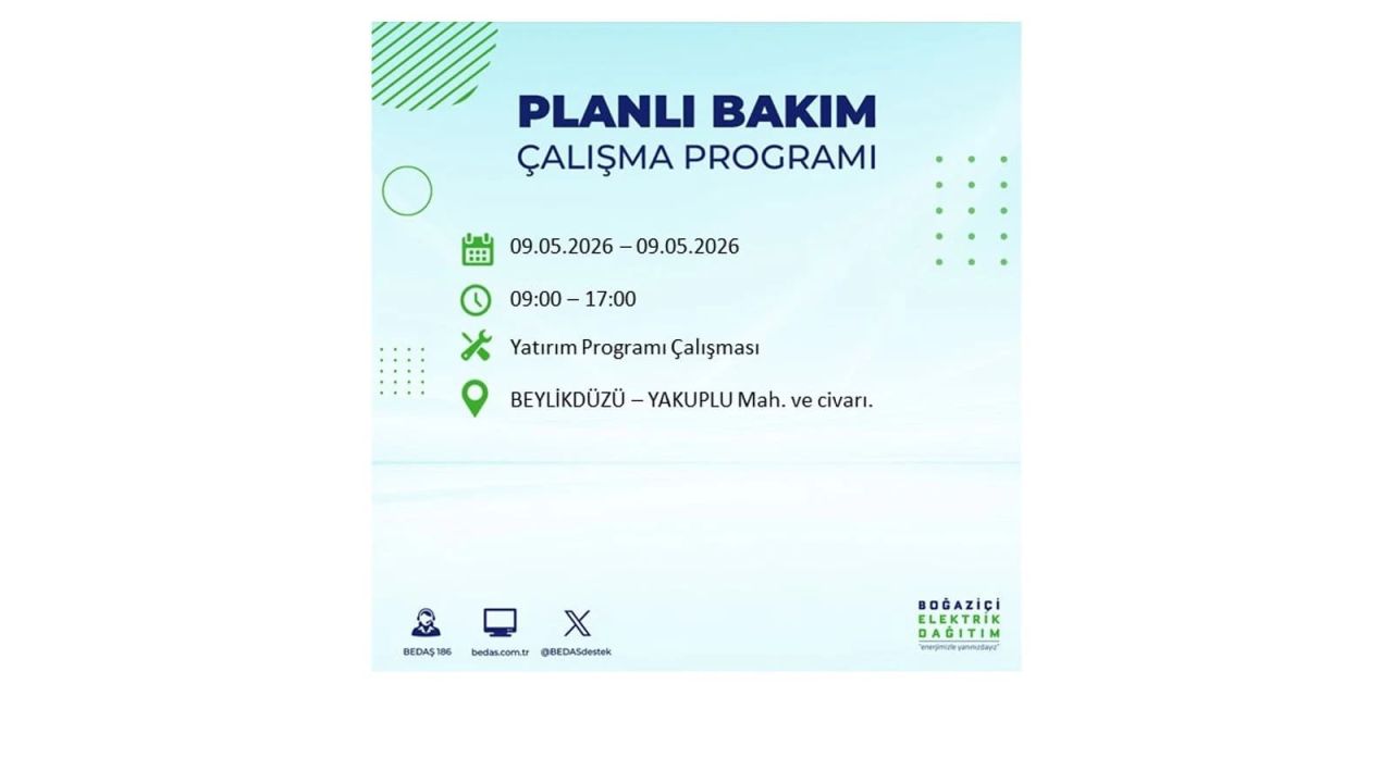 İstanbul’da elektrik kesintisi olacak ilçeler açıklandı! 9 Mayıs 2026 8
