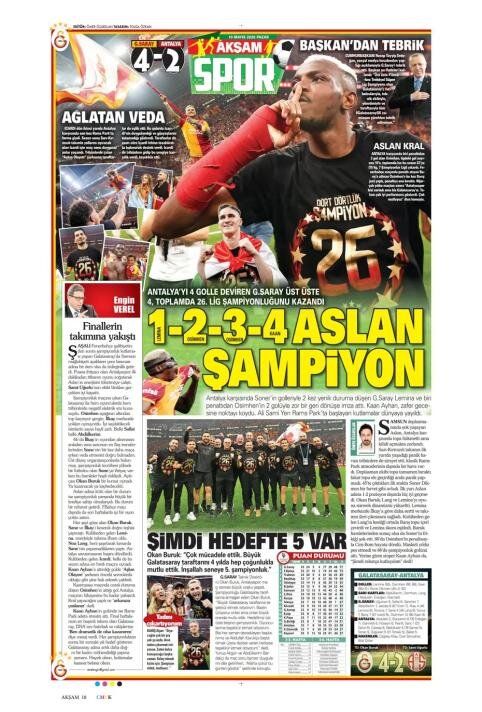 "Dört dörtlük şampiyon!" İşte Galatasaray'ın 26. şampiyonluğu sonrası atılan gazete manşetleri 27