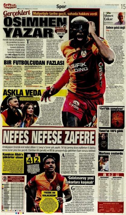 "Dört dörtlük şampiyon!" İşte Galatasaray'ın 26. şampiyonluğu sonrası atılan gazete manşetleri 21