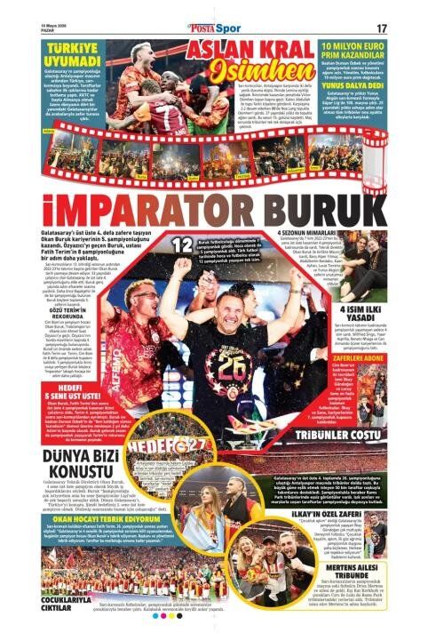 "Dört dörtlük şampiyon!" İşte Galatasaray'ın 26. şampiyonluğu sonrası atılan gazete manşetleri 22