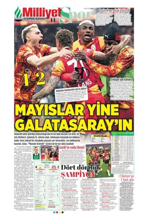 "Dört dörtlük şampiyon!" İşte Galatasaray'ın 26. şampiyonluğu sonrası atılan gazete manşetleri 4