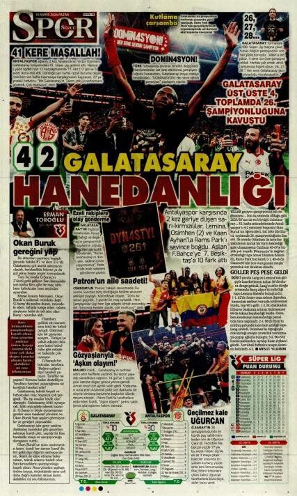 "Dört dörtlük şampiyon!" İşte Galatasaray'ın 26. şampiyonluğu sonrası atılan gazete manşetleri 13