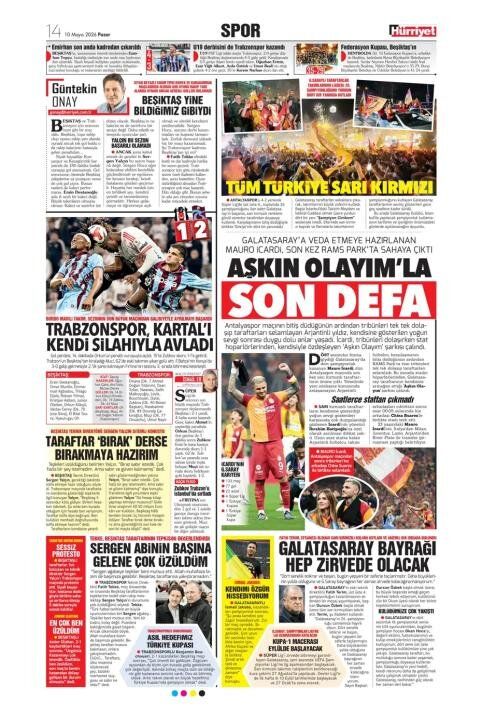 "Dört dörtlük şampiyon!" İşte Galatasaray'ın 26. şampiyonluğu sonrası atılan gazete manşetleri 16