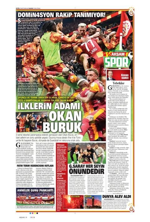 "Dört dörtlük şampiyon!" İşte Galatasaray'ın 26. şampiyonluğu sonrası atılan gazete manşetleri 24