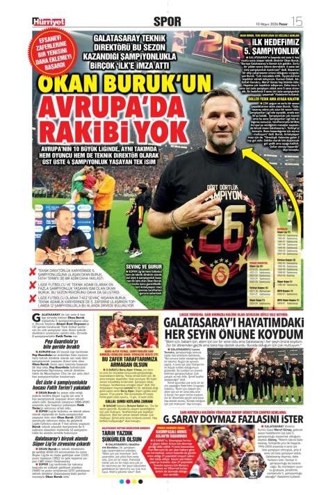 "Dört dörtlük şampiyon!" İşte Galatasaray'ın 26. şampiyonluğu sonrası atılan gazete manşetleri 11