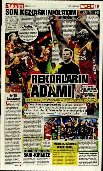 "Dört dörtlük şampiyon!" İşte Galatasaray'ın 26. şampiyonluğu sonrası atılan gazete manşetleri 14
