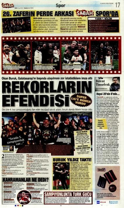 "Dört dörtlük şampiyon!" İşte Galatasaray'ın 26. şampiyonluğu sonrası atılan gazete manşetleri 17