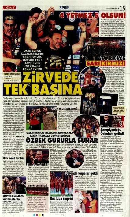 "Dört dörtlük şampiyon!" İşte Galatasaray'ın 26. şampiyonluğu sonrası atılan gazete manşetleri 12