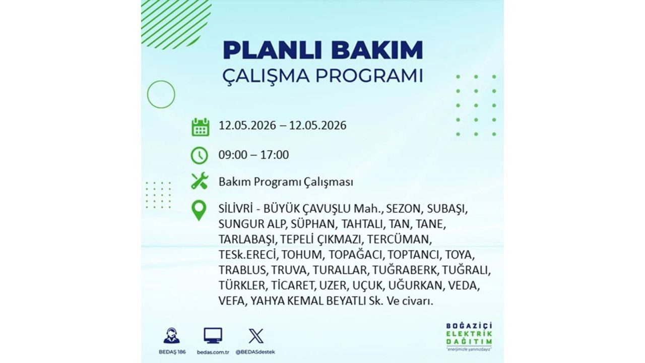 İstanbul'da dev elektrik kesintisi: İşte 12 Mayıs İstanbul elektrik kesintisi olan ilçeler ve mahalleler 12