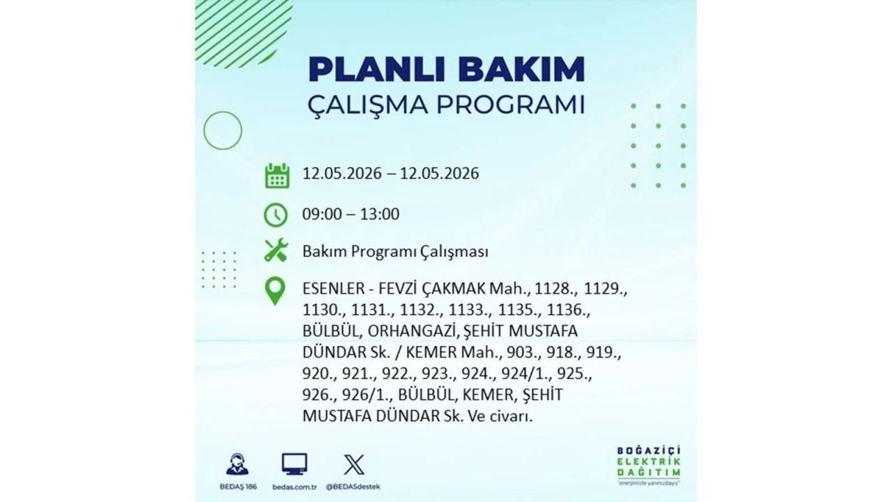 İstanbul'da dev elektrik kesintisi: İşte 12 Mayıs İstanbul elektrik kesintisi olan ilçeler ve mahalleler 51
