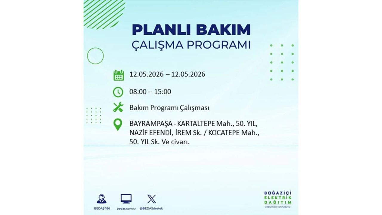 İstanbul'da dev elektrik kesintisi: İşte 12 Mayıs İstanbul elektrik kesintisi olan ilçeler ve mahalleler 56