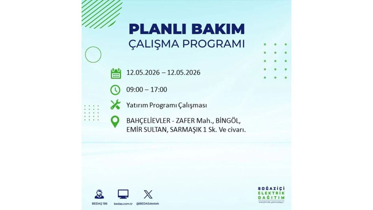 İstanbul'da dev elektrik kesintisi: İşte 12 Mayıs İstanbul elektrik kesintisi olan ilçeler ve mahalleler 62