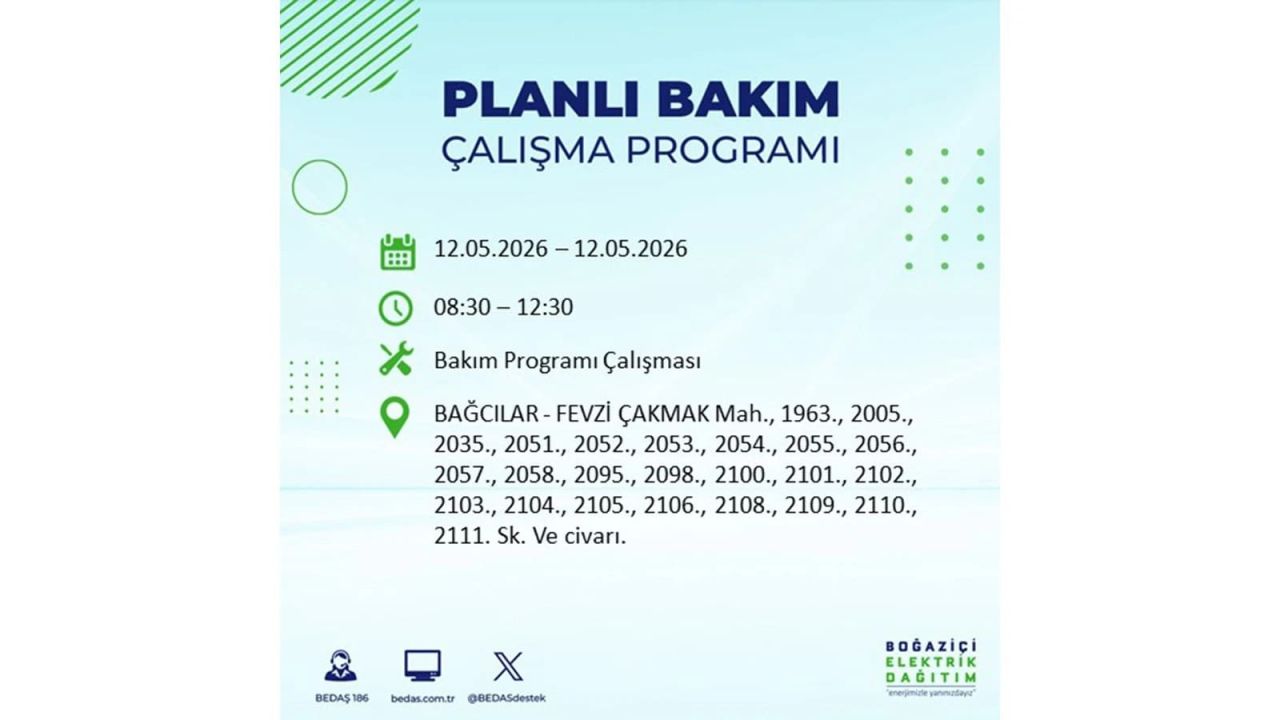 İstanbul'da dev elektrik kesintisi: İşte 12 Mayıs İstanbul elektrik kesintisi olan ilçeler ve mahalleler 64