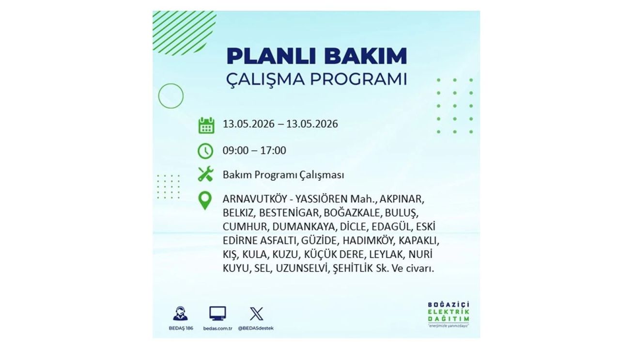 13 Mayıs’ta İstanbul’da Elektrik Kesintisi: Etkilenecek İlçeler Belli Oldu 1