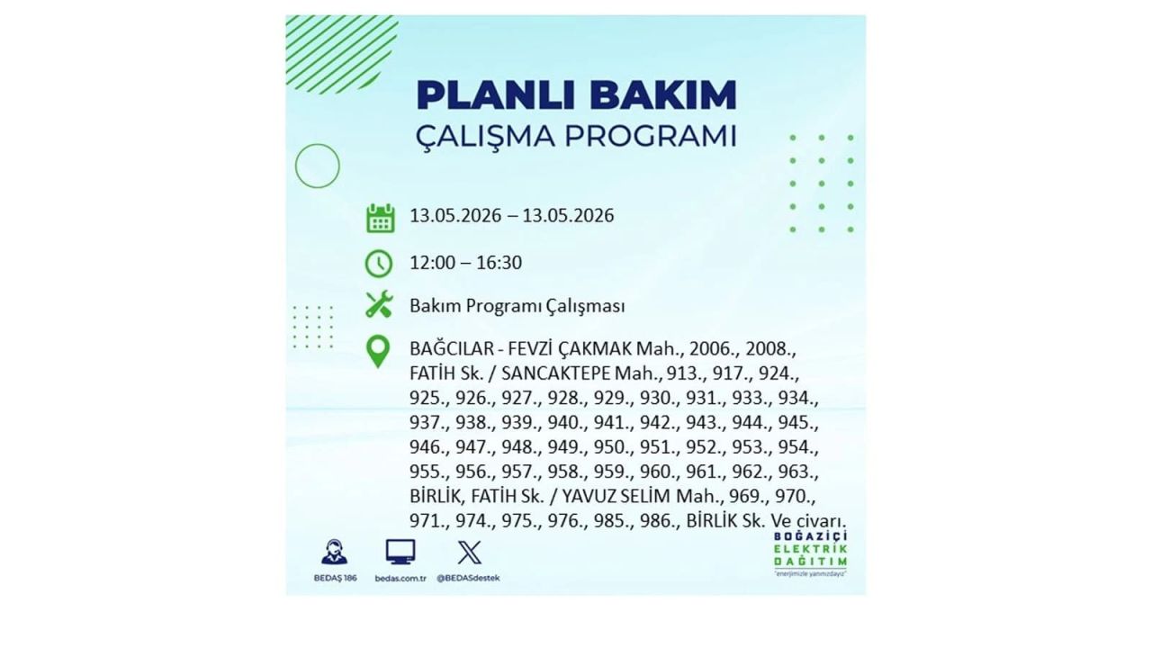 13 Mayıs’ta İstanbul’da Elektrik Kesintisi: Etkilenecek İlçeler Belli Oldu 11