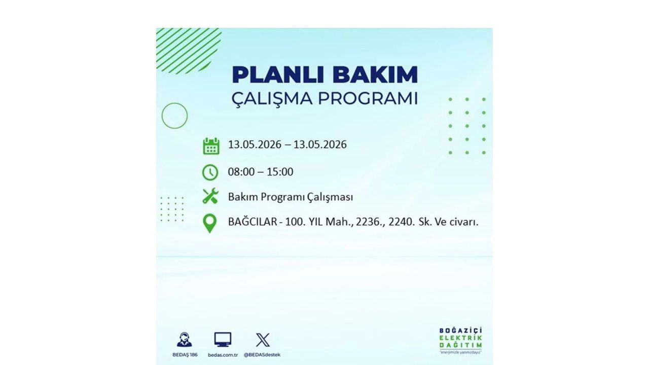 13 Mayıs’ta İstanbul’da Elektrik Kesintisi: Etkilenecek İlçeler Belli Oldu 12