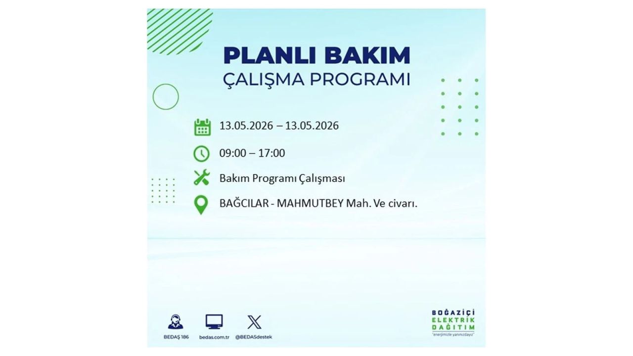 13 Mayıs’ta İstanbul’da Elektrik Kesintisi: Etkilenecek İlçeler Belli Oldu 13
