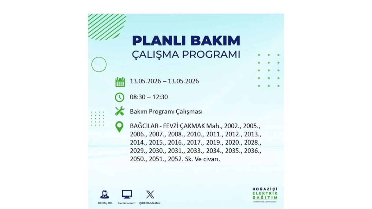 13 Mayıs’ta İstanbul’da Elektrik Kesintisi: Etkilenecek İlçeler Belli Oldu 14