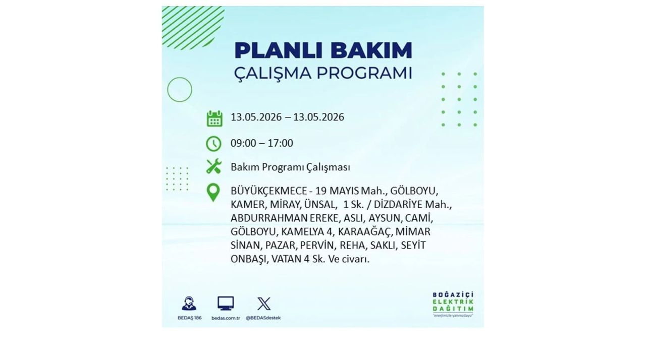 13 Mayıs’ta İstanbul’da Elektrik Kesintisi: Etkilenecek İlçeler Belli Oldu 19