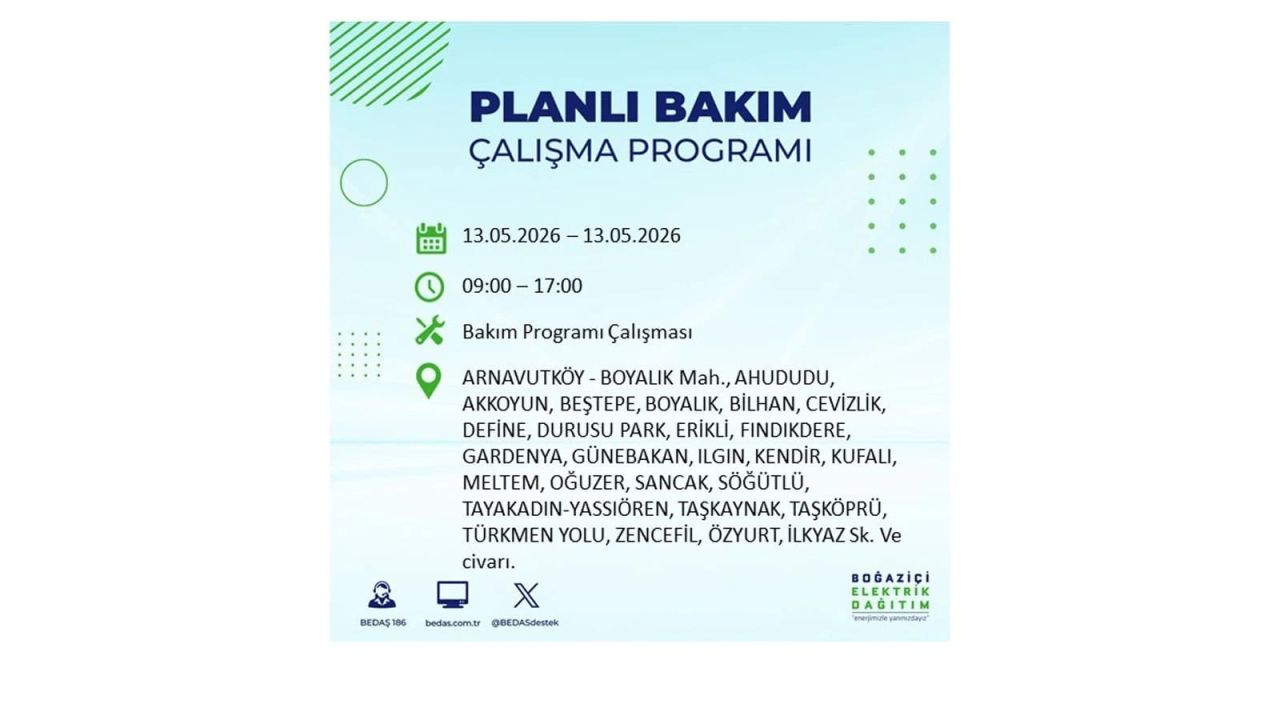 13 Mayıs’ta İstanbul’da Elektrik Kesintisi: Etkilenecek İlçeler Belli Oldu 2