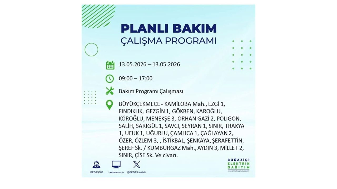13 Mayıs’ta İstanbul’da Elektrik Kesintisi: Etkilenecek İlçeler Belli Oldu 20