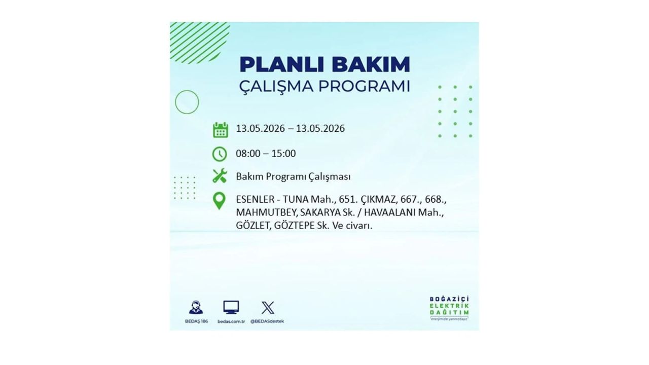13 Mayıs’ta İstanbul’da Elektrik Kesintisi: Etkilenecek İlçeler Belli Oldu 25