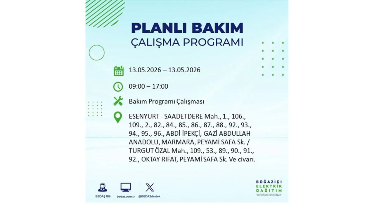 13 Mayıs’ta İstanbul’da Elektrik Kesintisi: Etkilenecek İlçeler Belli Oldu 27