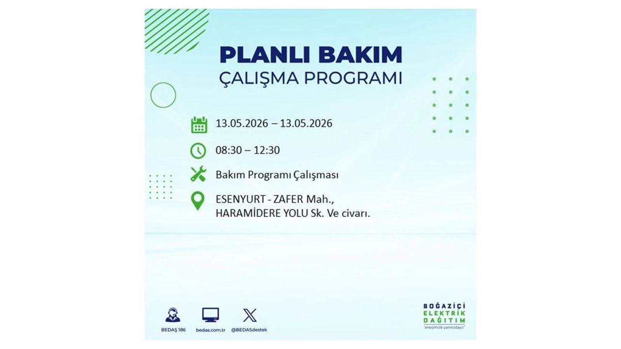 13 Mayıs’ta İstanbul’da Elektrik Kesintisi: Etkilenecek İlçeler Belli Oldu 29