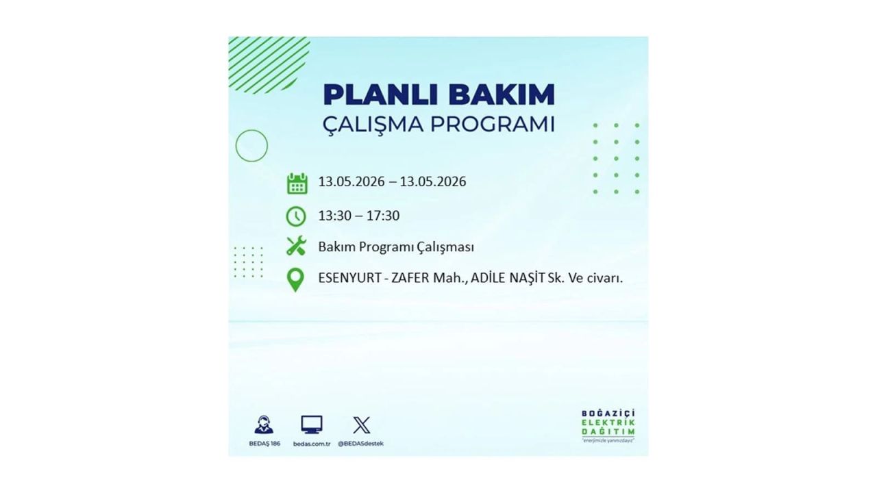 13 Mayıs’ta İstanbul’da Elektrik Kesintisi: Etkilenecek İlçeler Belli Oldu 30