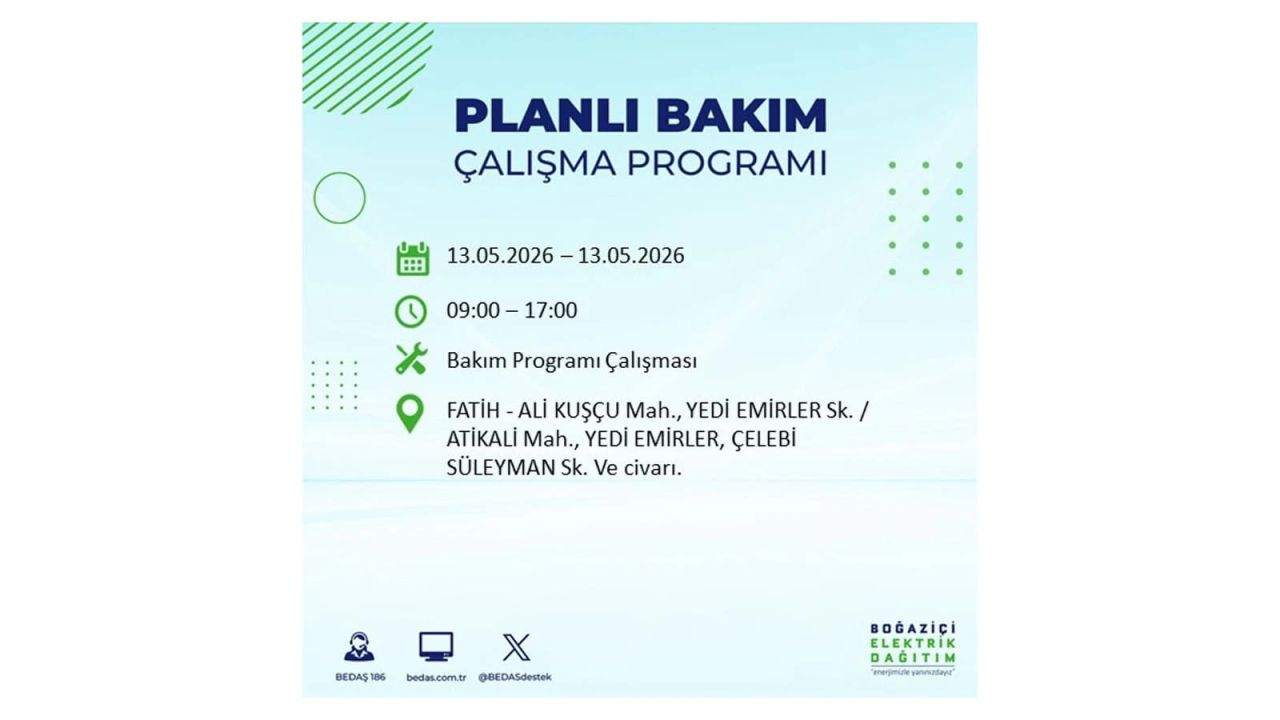 13 Mayıs’ta İstanbul’da Elektrik Kesintisi: Etkilenecek İlçeler Belli Oldu 34