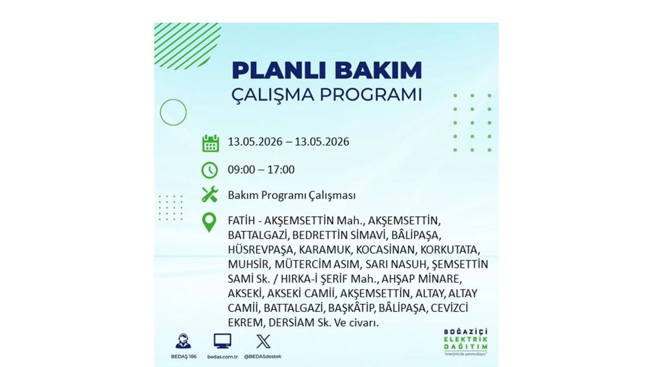 13 Mayıs’ta İstanbul’da Elektrik Kesintisi: Etkilenecek İlçeler Belli Oldu 36