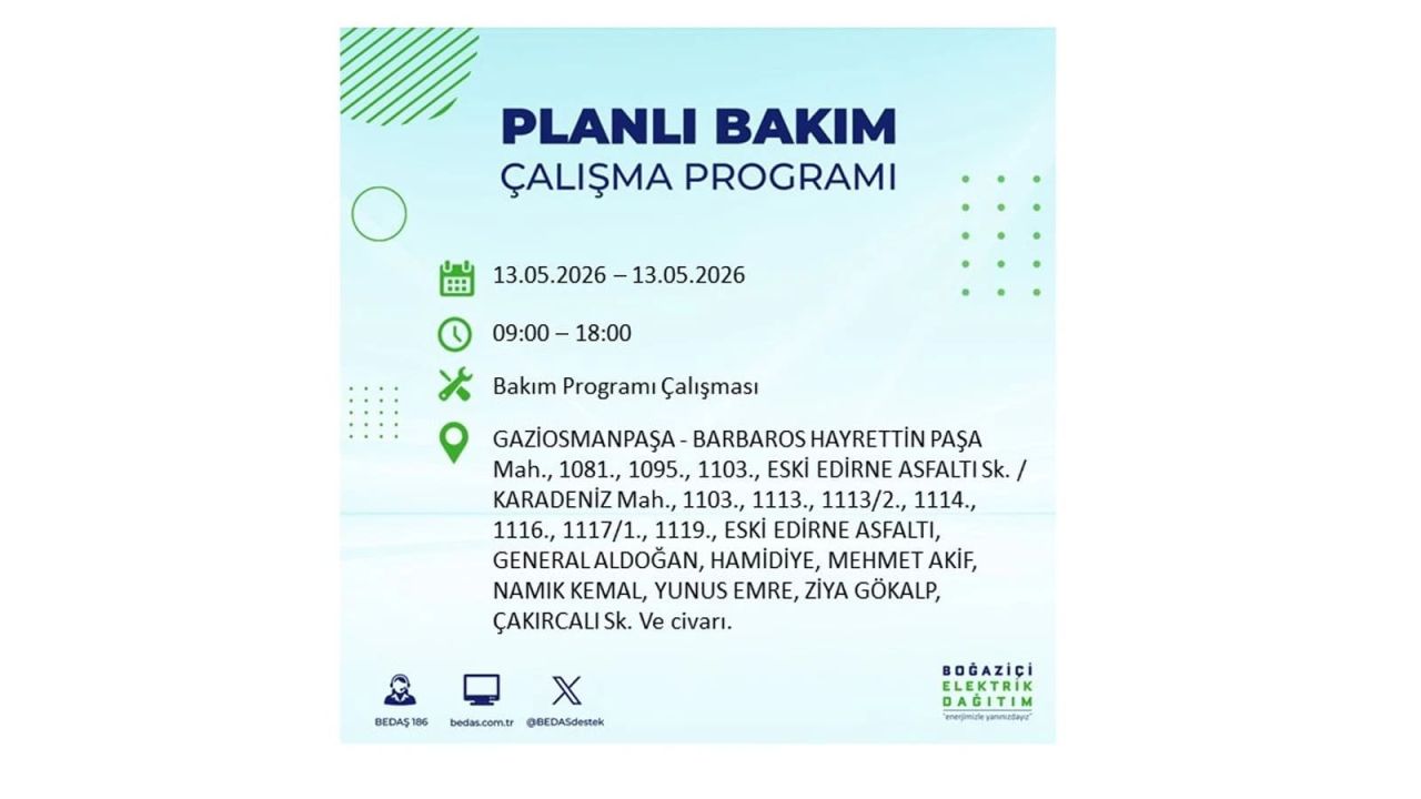 13 Mayıs’ta İstanbul’da Elektrik Kesintisi: Etkilenecek İlçeler Belli Oldu 37