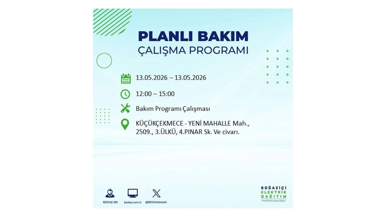 13 Mayıs’ta İstanbul’da Elektrik Kesintisi: Etkilenecek İlçeler Belli Oldu 42