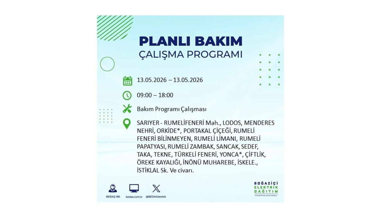 13 Mayıs’ta İstanbul’da Elektrik Kesintisi: Etkilenecek İlçeler Belli Oldu 45
