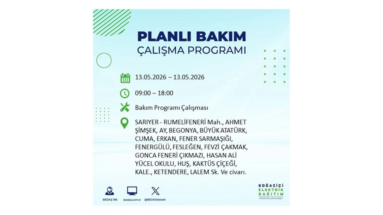 13 Mayıs’ta İstanbul’da Elektrik Kesintisi: Etkilenecek İlçeler Belli Oldu 46