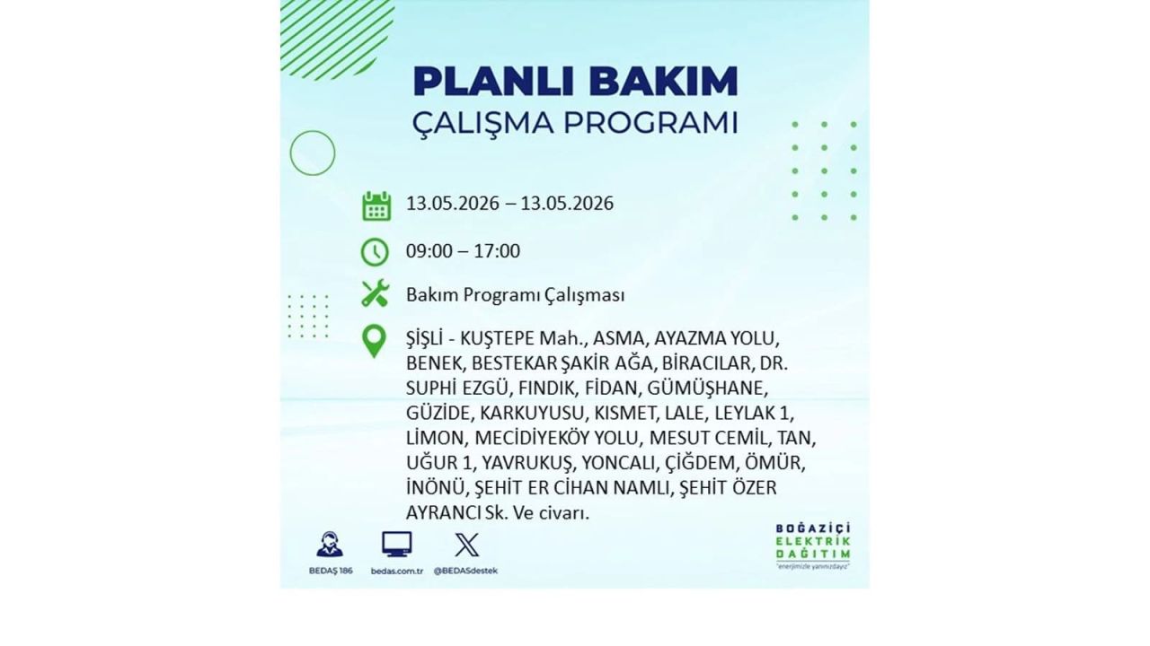 13 Mayıs’ta İstanbul’da Elektrik Kesintisi: Etkilenecek İlçeler Belli Oldu 55
