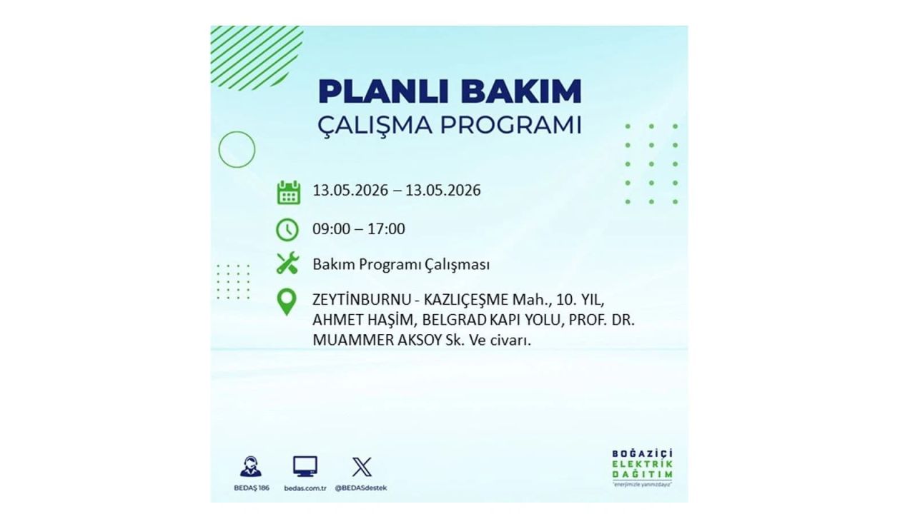 13 Mayıs’ta İstanbul’da Elektrik Kesintisi: Etkilenecek İlçeler Belli Oldu 60