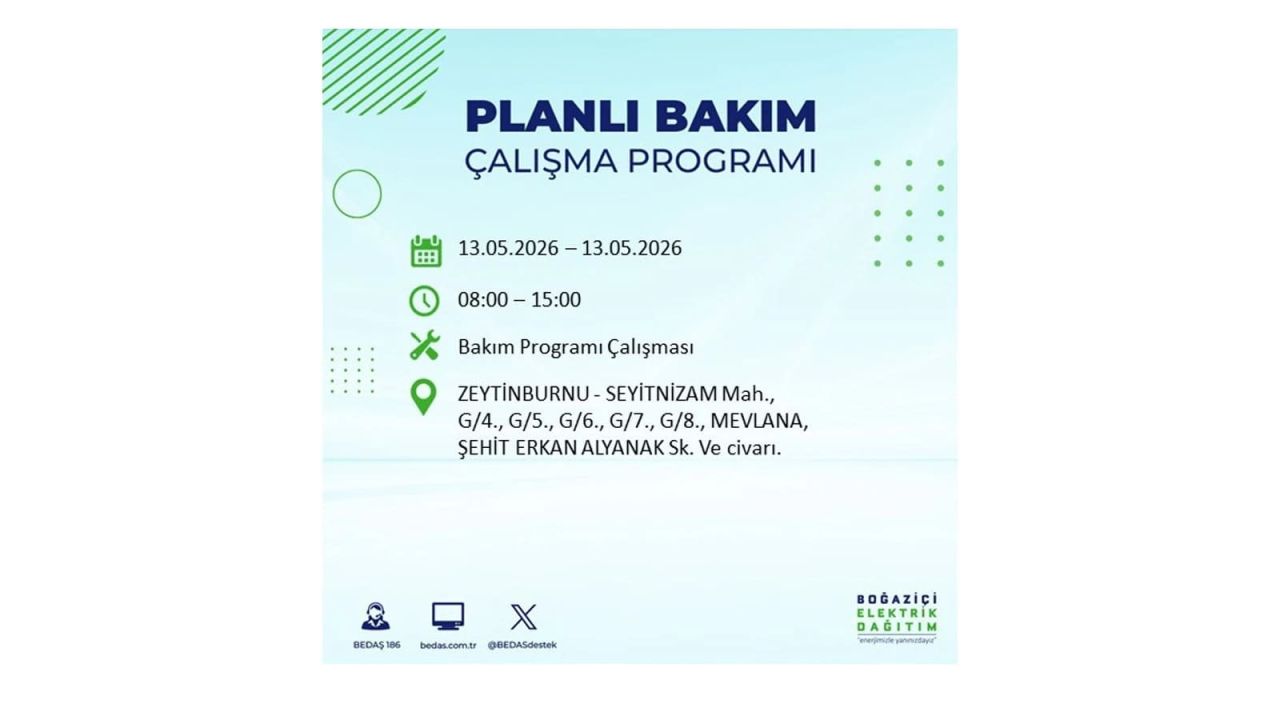 13 Mayıs’ta İstanbul’da Elektrik Kesintisi: Etkilenecek İlçeler Belli Oldu 62