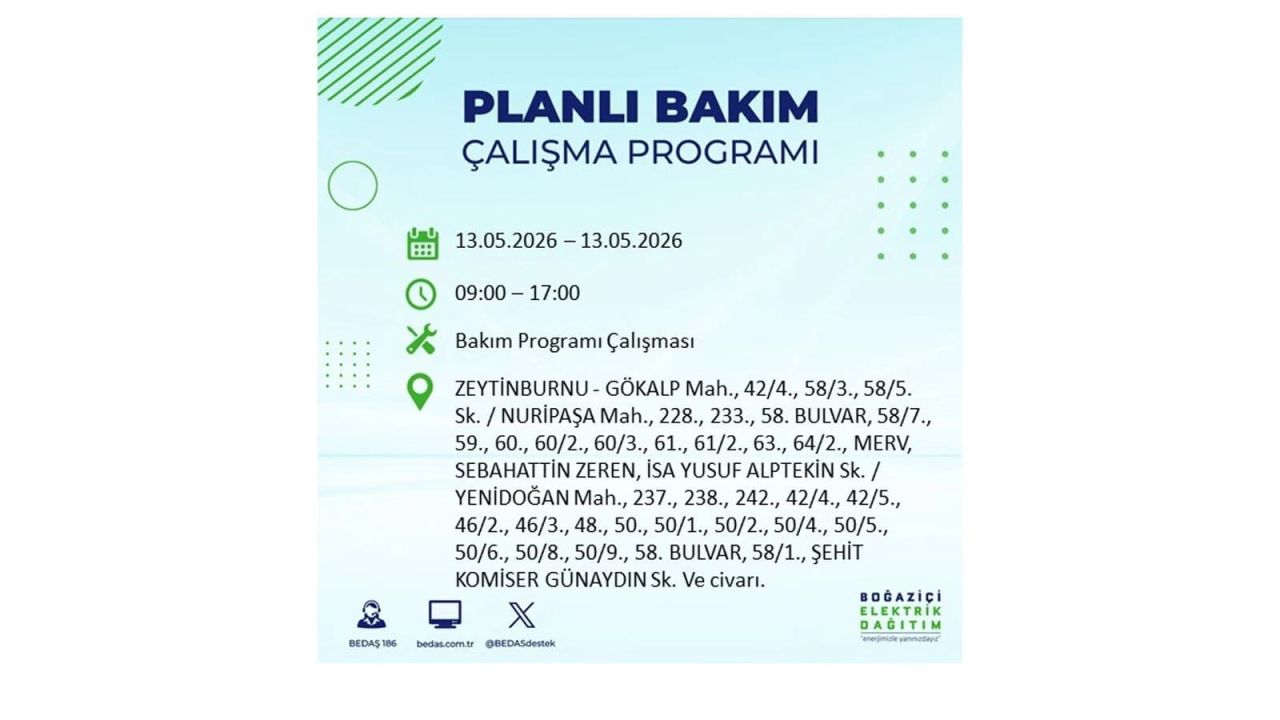 13 Mayıs’ta İstanbul’da Elektrik Kesintisi: Etkilenecek İlçeler Belli Oldu 63
